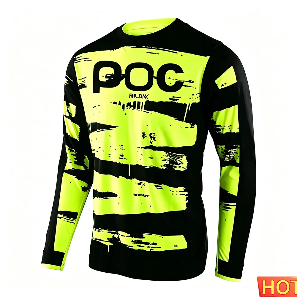 Cycling - เสื้อปั่นจักรยานแขนยาว 3D ลายทั้งตัว สำหรับทุกเพศ สีดำ-เขียวสะท้อนแสง ลายพิมพ์เส้นแปรง
