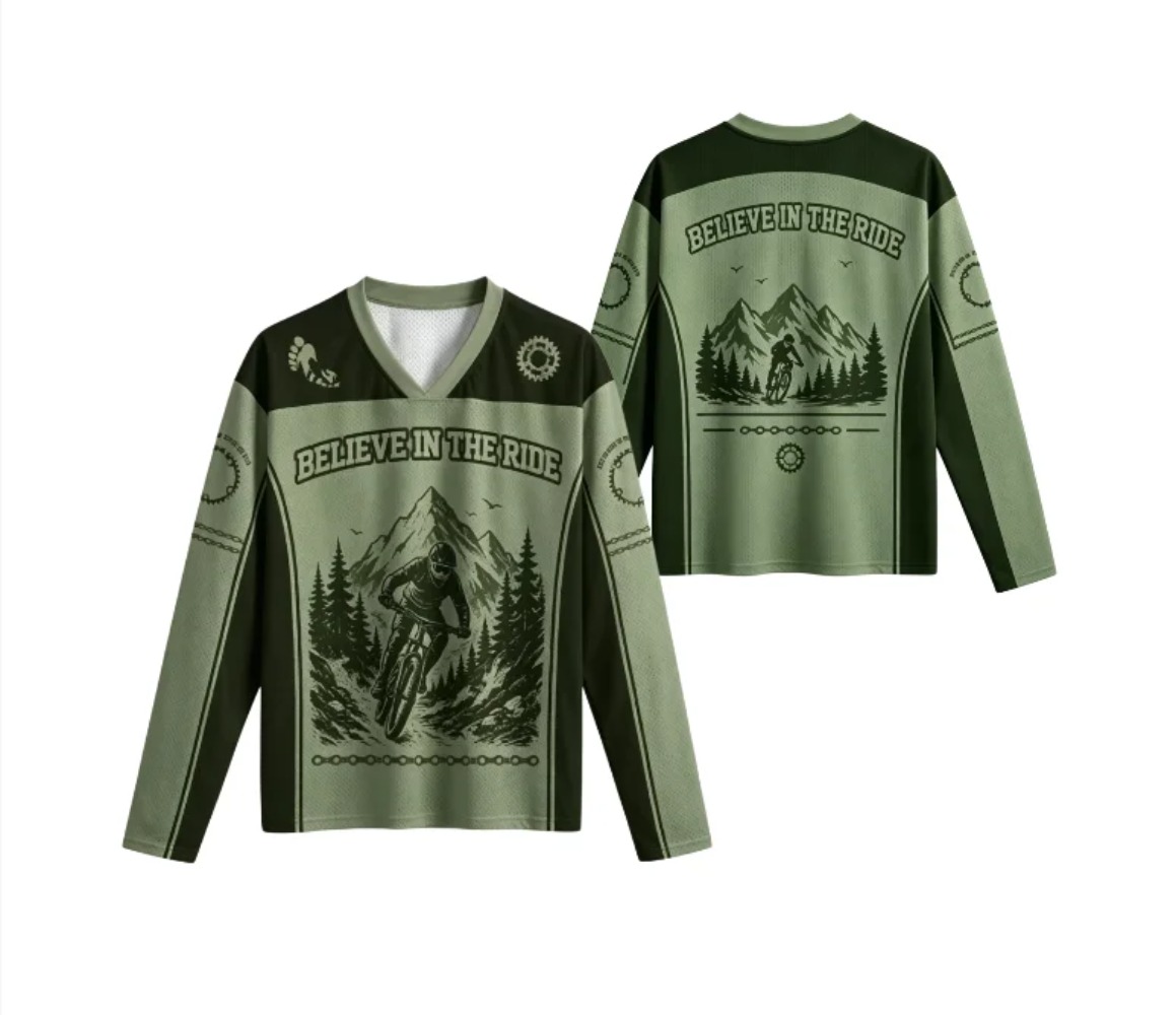 Cycling - เสื้อยืดคอวีแขนยาวสำหรับผู้ชายและผู้หญิง รุ่น Mountain Biker 3D Printed